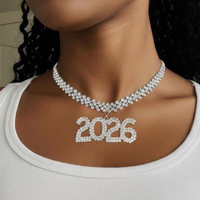 Кулон с номером 2026 из стразов, кубинская цепочка: Мужские и женские хип-хоп украшения на ключицу