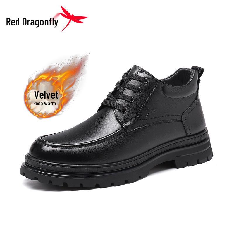 Мужские зимние высокие кожаные ботинки Red Dragonfly с бархатной подкладкой