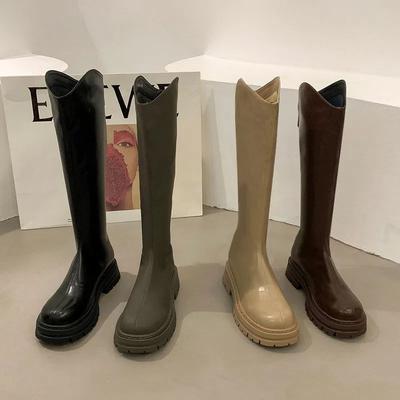 Белые длинные рыцарские сапоги женские 2025 осень новые ботинки Челси зимние бархатные теплые средние высокие сапоги