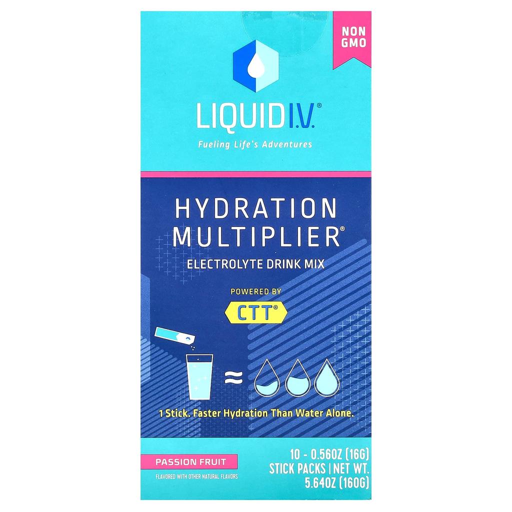 Liquid I.V. Hydration Multiplier, Electrolyte Drink Mix, Passion Fruit, 10 Individually Wrapped Sticks, 16g (0.56oz) Each