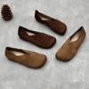 Handmade Leather Shoes Spring and Summer Square Head Flat Low Top Soft Cowhide Casual Women's Shoes