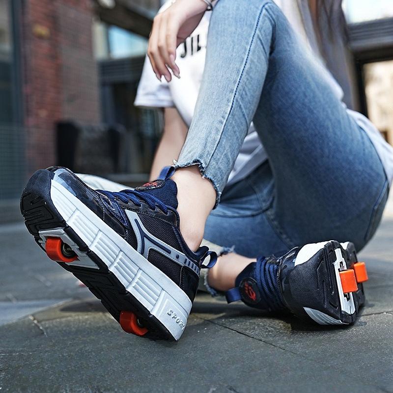 Children's Inline Skate Shoes with Wheels 2 In 1 Removable Pulley Skate Skating Parkour Speed Sneaker for Kids Deformation Shoes