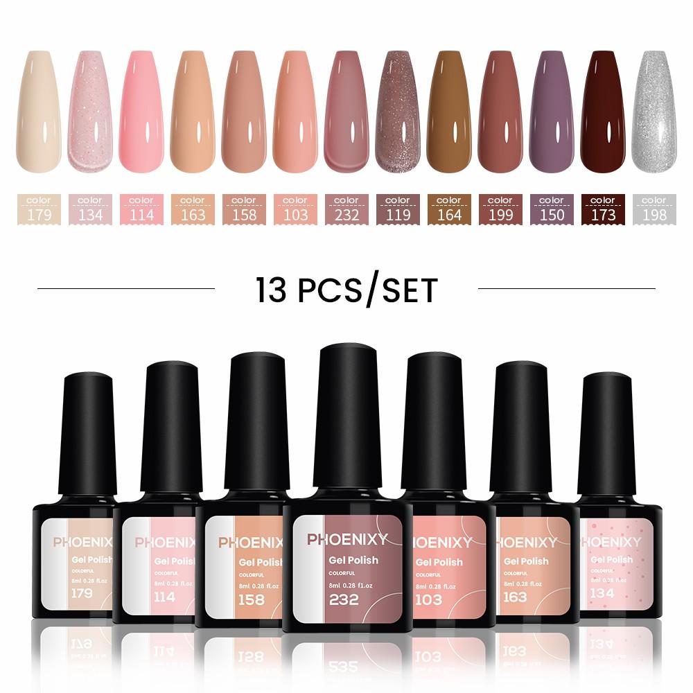 PHOENIXY 6/10/12/13/18/20 шт., набор цветных гель-лаков для ногтей, набор гелей для замачивания с чистым цветом для дизайна ногтей, стартовый набор для начинающих, сделай сам дома