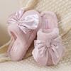 Fashion High Quality Fluffy Brand Flat Home Slippers Women Sweet Bow Decoration Designer Shoes Comfortable Warm Winter Cotton Slippers