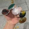 30x40 мм Натуральный камень Агат Овальное Кольцо Винтажное Серебристого цвета для Женщин Модные Украшения для Женщин Хрустальные Мужские Кольца Аксессуары