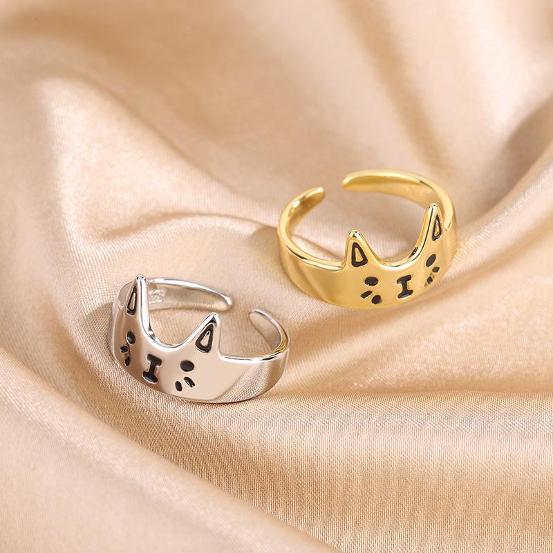 Lovely Cartoon Kitten Open Rings for Women Men Drop Oil Cute Animal Cat Resizable Finger Ring Girls Party Personality Jewelry