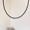 Edie Silver 925 Crystal Black Beaded Gemstone Choker Necklace