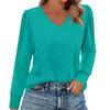 Women's Fashion Casual Long Sleeve Solid Color Shirt Women's V-Neck Tops