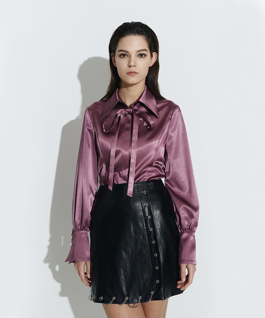 Chaenyuyog Silky Satin Fitted Shirts [Purple]