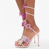 Liyke Elegant Women Party Wedding Prom Shoes Fashion Crystal Rhinestone Flowers Ankle Snake Twine Around Strap Sandal High Heels