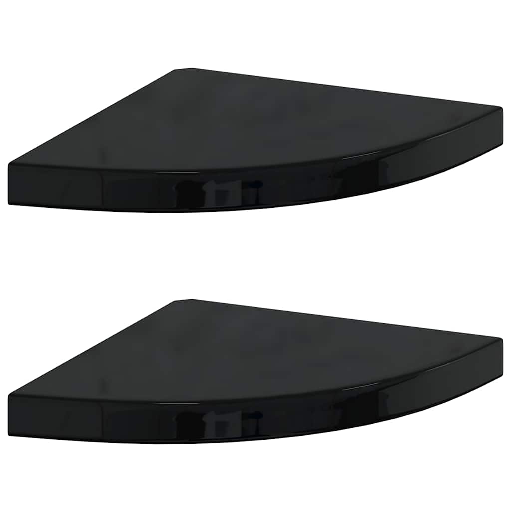 Corner Floating Shelves Set of 2 High Gloss Black 35 x 35 x 3.8 cm MDF