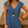 Женское летнее хлопковое льняное платье миди с V-образным вырезом, короткими рукавами и карманами, повседневный пляжный сарафан А-силуэта