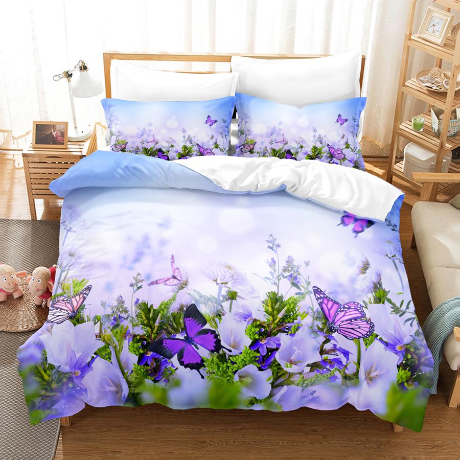 Пододеяльник с синим цветком размера Queen с наволочкой на молнии 3D комплект постельного белья с цветочным рисунком 3 шт. 2 шт. Полный комплект постельного белья King Twin Single Double Bed Thin