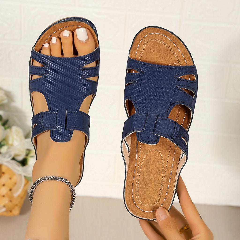 Женские сандалии-мюли с широкой полнотой и вырезами - Платформенные шлепанцы с открытым носком для лета, Повседневные клиновидные каблуки