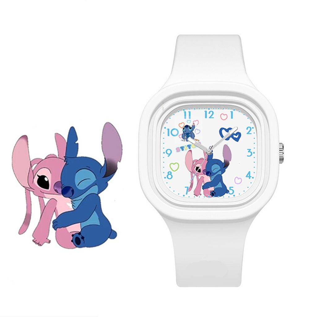 Children's Silicone Watch Easy to Read Square Dial Anime Stitch Kids Quartz Watch for Teen Students Girls