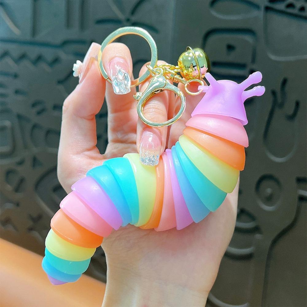Creative Fidget Slug Keychain Plastic Twist Flexible Fidget Toy Colorful Sensory Slug Decoration