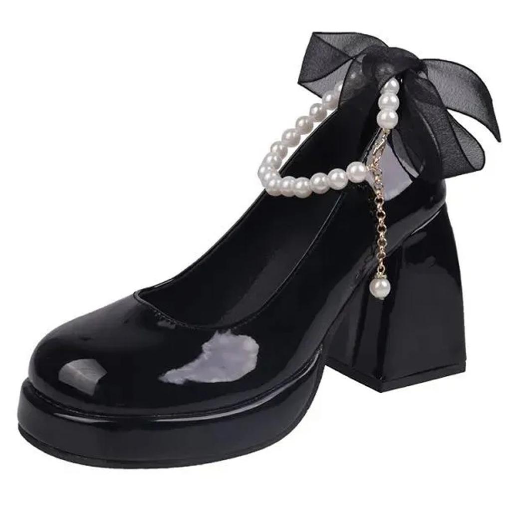 Women's British Style Thick Heel Thick Sole Small Leather Shoes