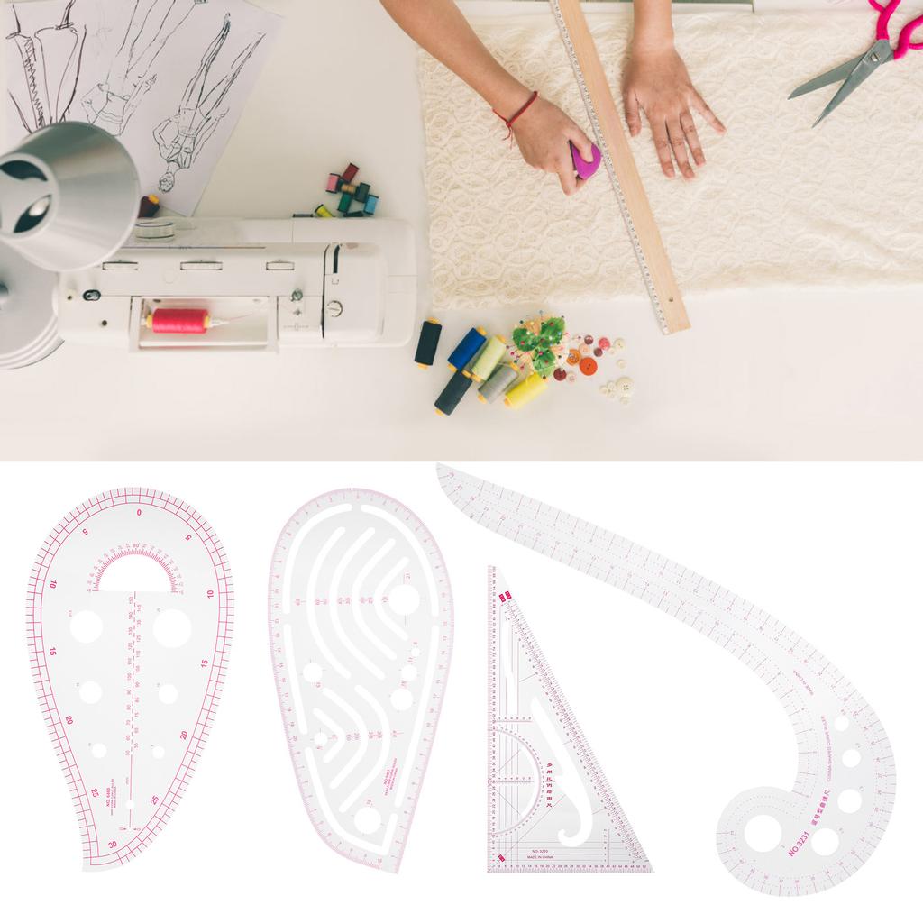 4Pcs Curve Ruler MultiFunction Vary Form Sewing Grading Proofing Plastic Clothing Design Tool