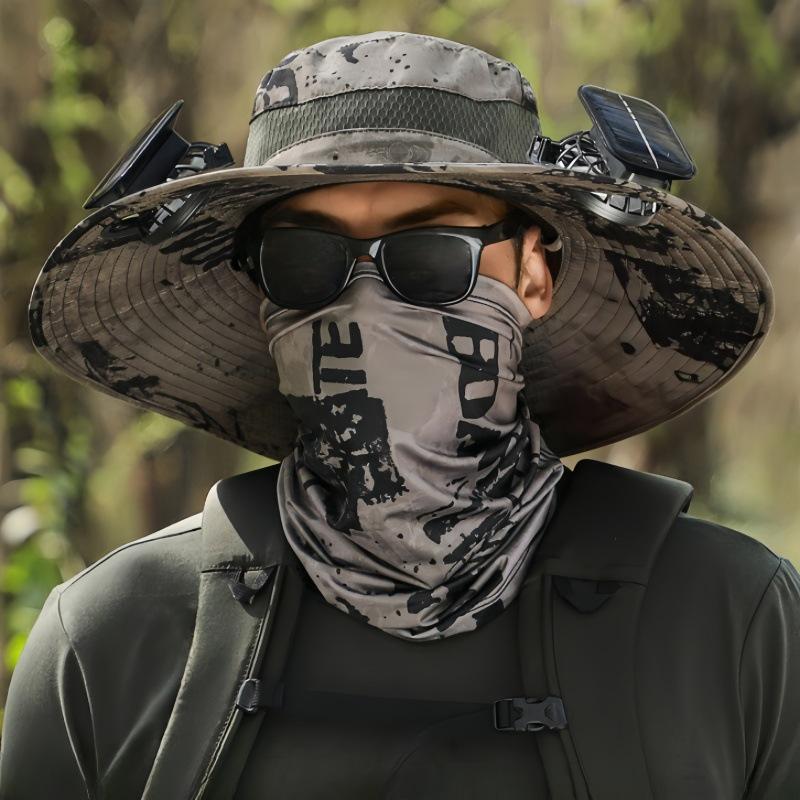 Перезаряжаемая шляпа от солнца с двойным вентилятором на солнечной батарее для мужчин