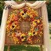 Artificial Flower Wreath for Entrance Fall with Sunflowers Front Door 17.7 Inch Decorative Harvest Log Style Home Ornament Festival Wreath