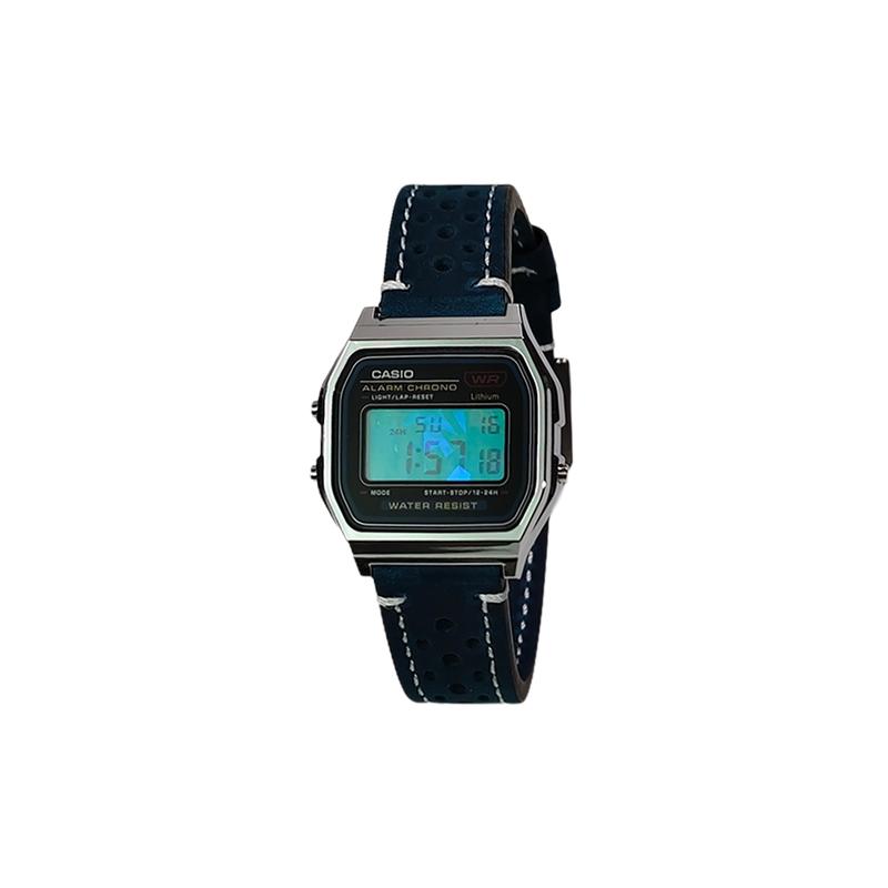 Casio Индивидуальные часы модифицированная серия синий лазерный циферблат серебристый пластиковый корпус ретро маленькие квадратные часы A159WA-N1D(Watch5-GaiZhuang-JiGuangYinJi)