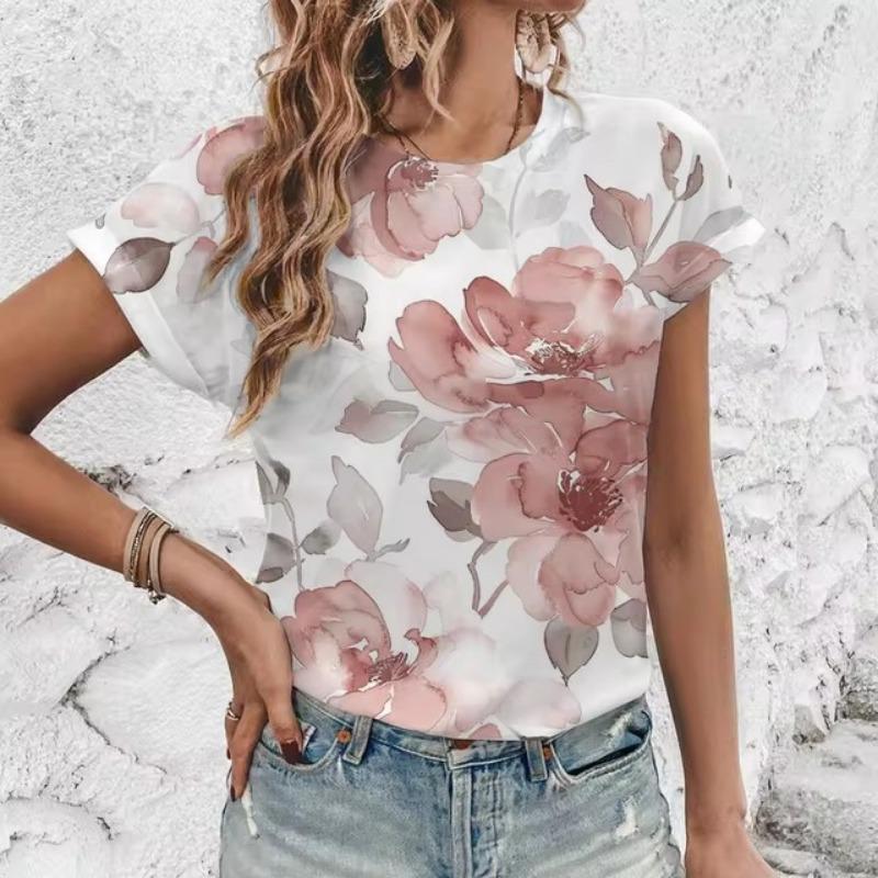 Элегантная женская футболка с художественным цветочным узором, модная футболка с 3D-печатью, популярная женская футболка с короткими рукавами Ummer Leisure