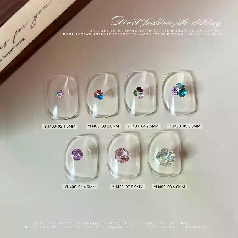 1 Box Mixed-Size Mini Pointed-bottom Round Nail Rhinestone Shiny Luxury Nail Crystal DIY Nail Art Decoration Gems Accessories