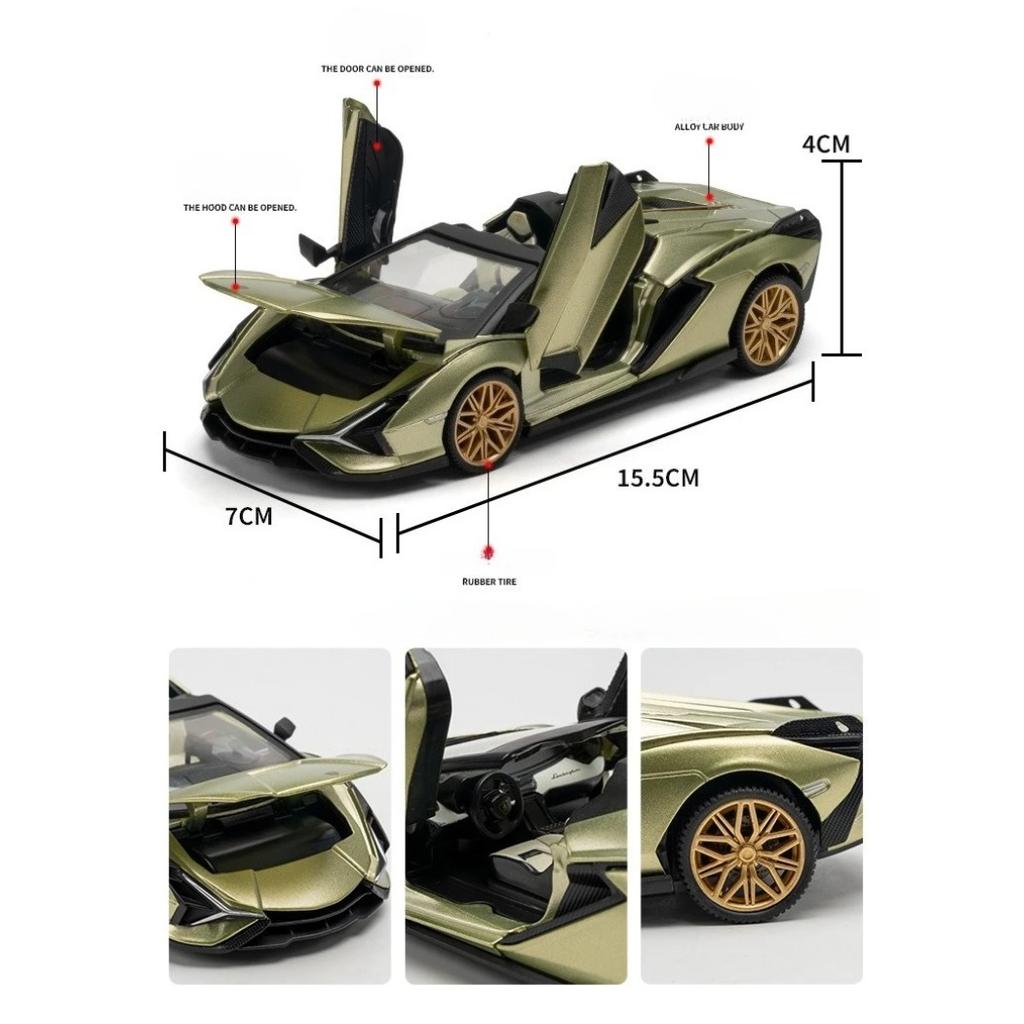 Модель суперкара Lamborghini Sian, масштаб 1/32, из сплава, с витриной, коллекционная, хобби, миниатюрный металлический автомобиль, подарок
