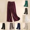 Women's Cotton Linen Wide Leg Palazzo  Pants Elastic High Waist Capris Trousers