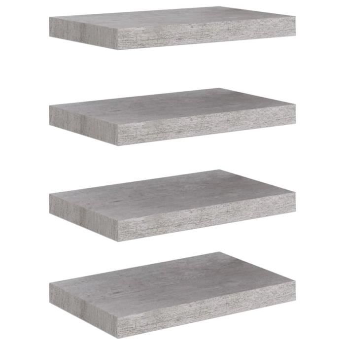 VidaXL Étagères murales flottantes 4 pcs Gris béton 40x23x3,8 cm MDF