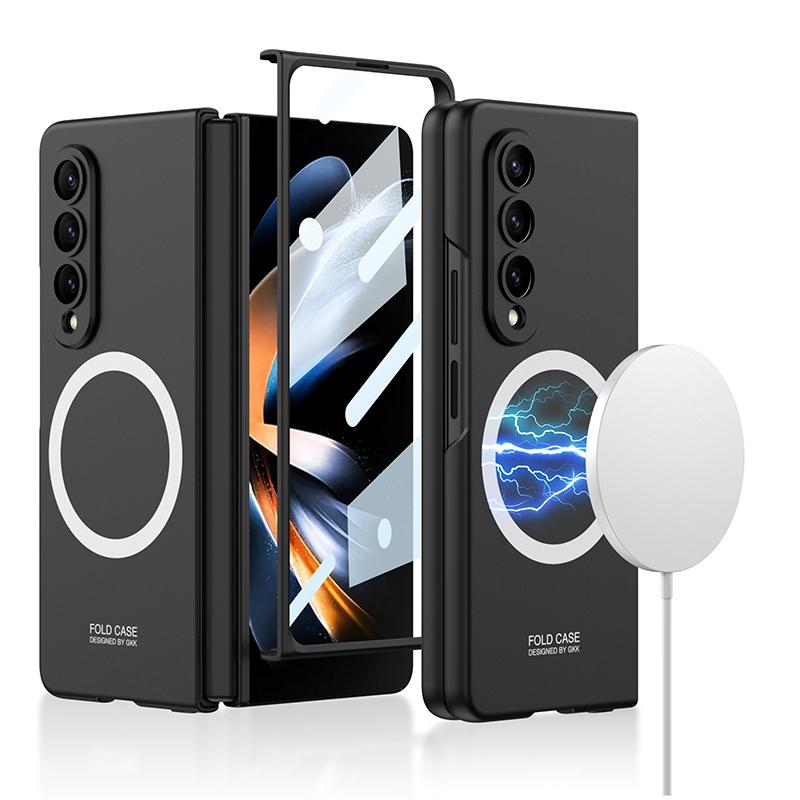 Для Samsung Galaxy Z Fold 4 3 Magsafe Магнитный чехол с беспроводной зарядкой и закаленным стеклом Ультратонкий матовый Fold 5 противоударный чехол