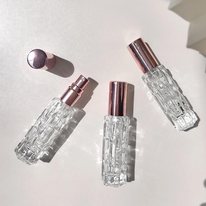 Clear Glass Perfume Bottle 10ml with Rose Gold Press Spray, 15ml Portable High-Value Cosmetic Container
