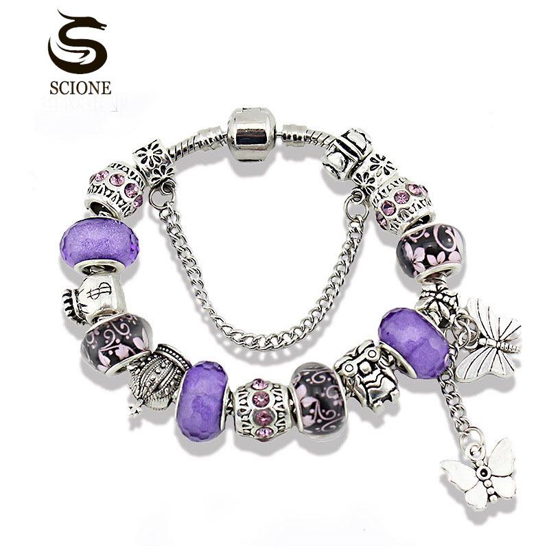 Fashion Design Butterfly Tassel Pendant Bracelet DIY Owl Money Bag Crown Big Hole Bead Bracelet
