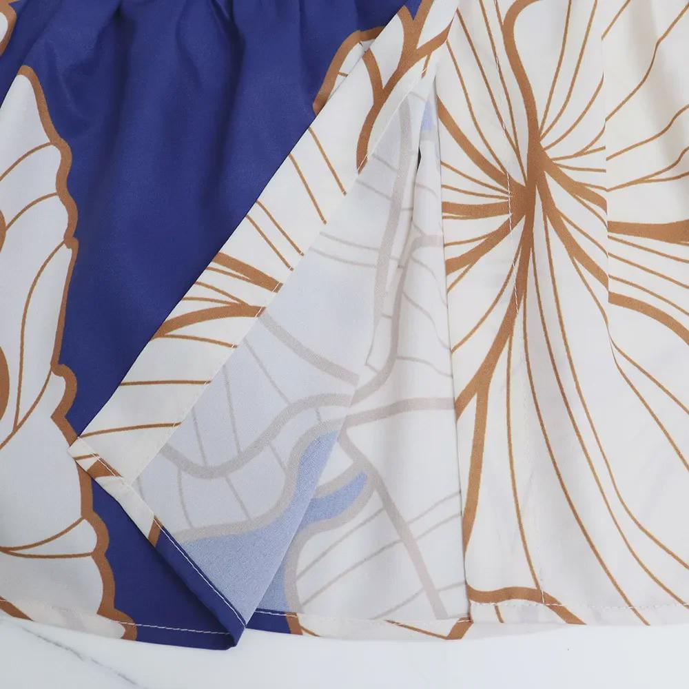 Платье-кардиган в стиле рубашки с завышенной талией и принтом в европейском и американском стиле с неровным подолом