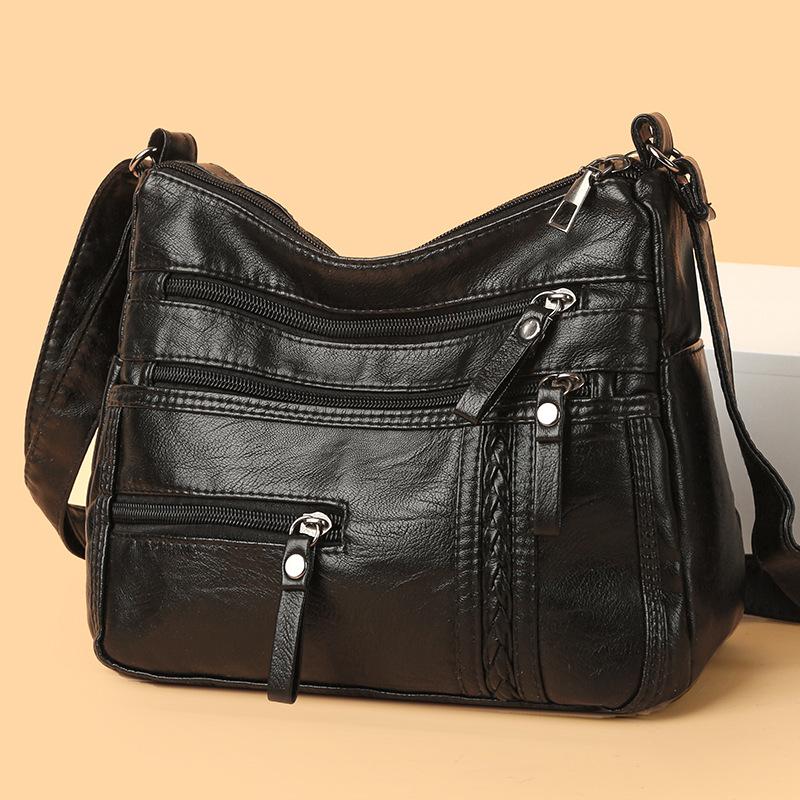 Single-shoulder Bag Soft Leather Multi-functional Zipper Bag Single-shoulder Crossbody Bag Casual and Simple Bag