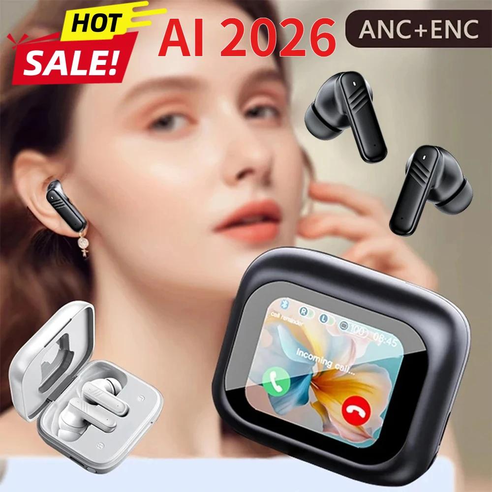 2026 New ANC Wireless Earbuds Bluetooth 54 AI Translator Device 60 Languages Real Time Conversation Touch Screen 35H Battery