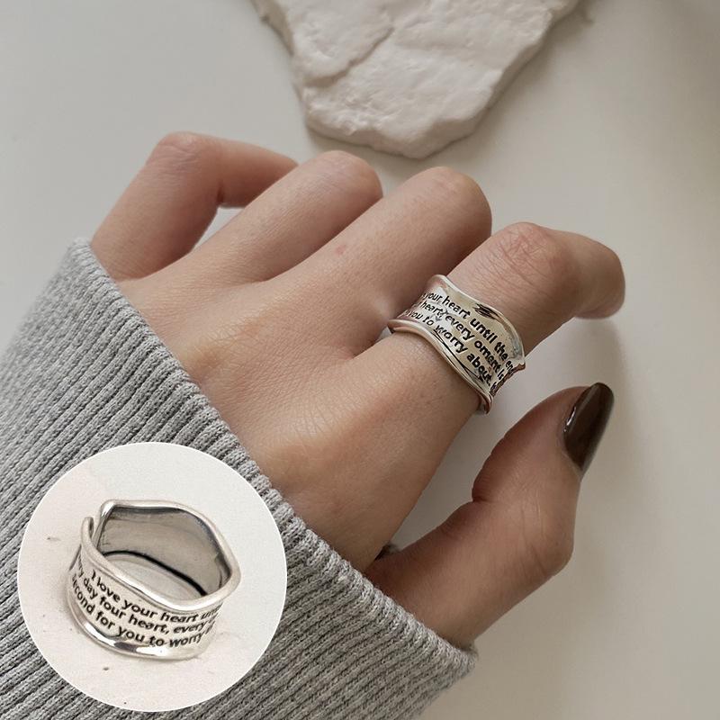 Korean S925 Silver-Plated Three-Layer Retro Hip-Hop Stacking Ring for Women