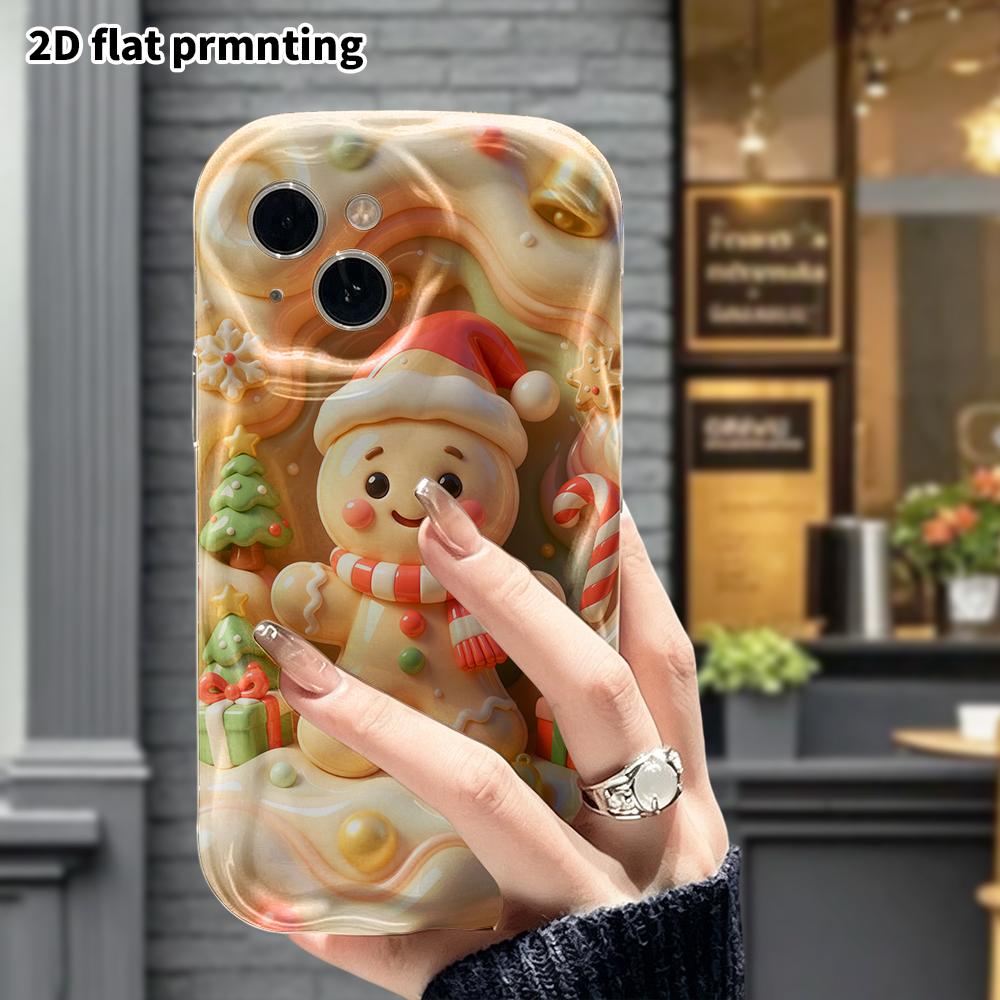 Phone Case: 2D flat design suitable for iPhone 18, 17, 16, 15, 14, 13 Pro protective case, Christmas gingerbread man, perfect holiday gift for Christm