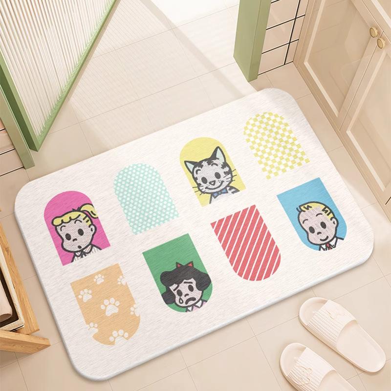 Cartoon hard diatom mud floor mat bathroom suction board non-slip quick-drying mat toilet door toilet floor mat foot mat