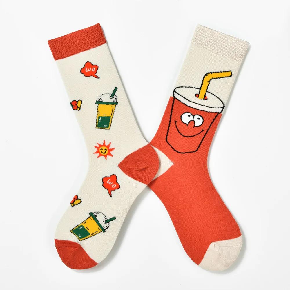 AB Мультяшный Гамбург Животное Мода Веселые Носки Асимметричный Узор Уличный Универсальный Средний Индивидуальность Граффити Хлопковые Носки