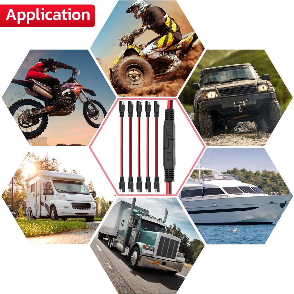 12 AWG SAE To SAE Extension Cable 12 Gauge 2-Pin SAE Connector Extension Cord With Dual Head Plug For Solar Panel Automotive Car Motorcycle 12In