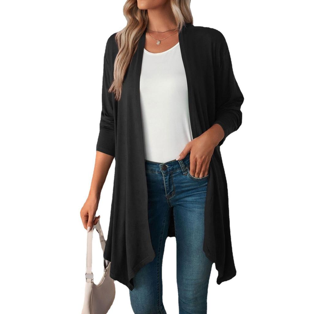 Spring Autumn Women's Cardigan Solid Color Long Sleeve Cardigan Coat Long Style Tops Female