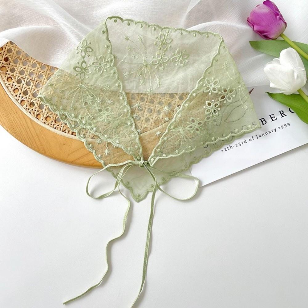 Vintage White Bandanas for Women Thin Sweet Headscarf Casual Lace Flower Hair Scarf Pastoral Style