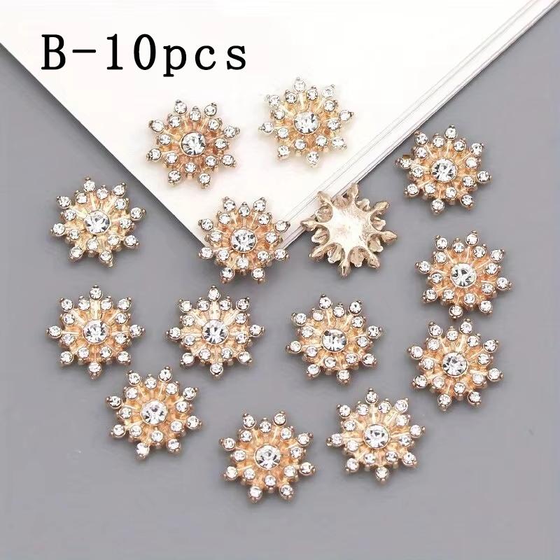 10 Pcs. Snowflake Base Metal Strass Shiny Buttons for Clothing Shoes Bags Accessories Crafts DIY