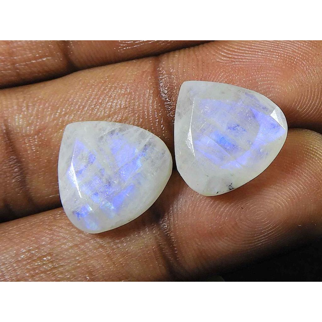 15X15MM Natural Rainbow Moonstone Pear Both Side Faceted Gemstone 2 Pcs Lot RML-881