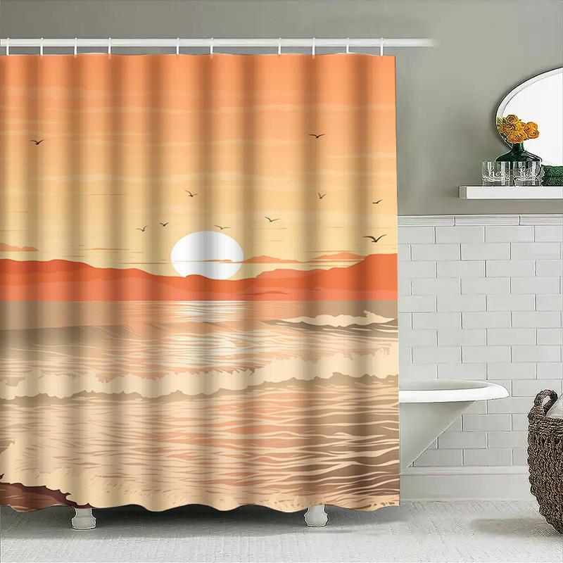 Шторка для ванной с закатом и теплой цветовой гаммой, водонепроницаемая шторка для душа для декора ванной комнаты
