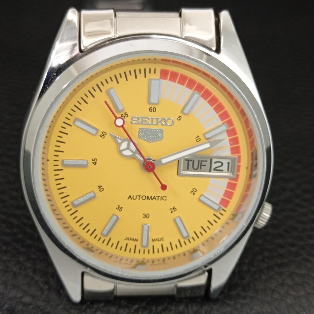 ВИНТАЖНЫЕ ОТРЕМОНТИРОВАННЫЕ МУЖСКИЕ АВТОМАТИЧЕСКИЕ ЧАСЫ SEIKO 5 ЯПОНИЯ ЖЕЛТЫЙ ЦИФЕРБЛАТ a446146-1