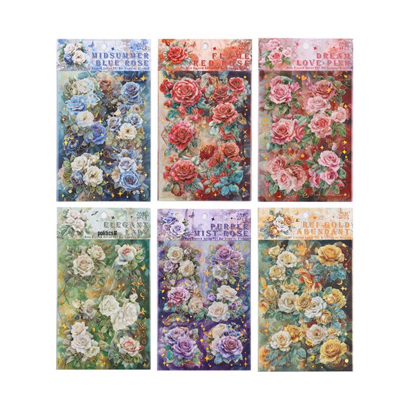 Вырезные водонепроницаемые ПЭТ наклейки для скрапбукинга Yuezhen Rose