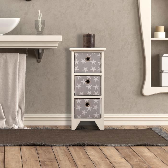 Meuble De Salle De Bain - VERSA - Starfish - Bois - Gris - 58 X 29 X 23 Cm