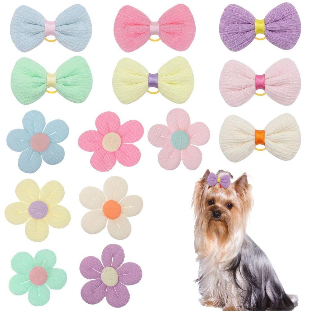 14pcs Cute Dog Hair Bows Elastic Dog Bow Hair Ties Practical Puppy Bows Pet Accessories